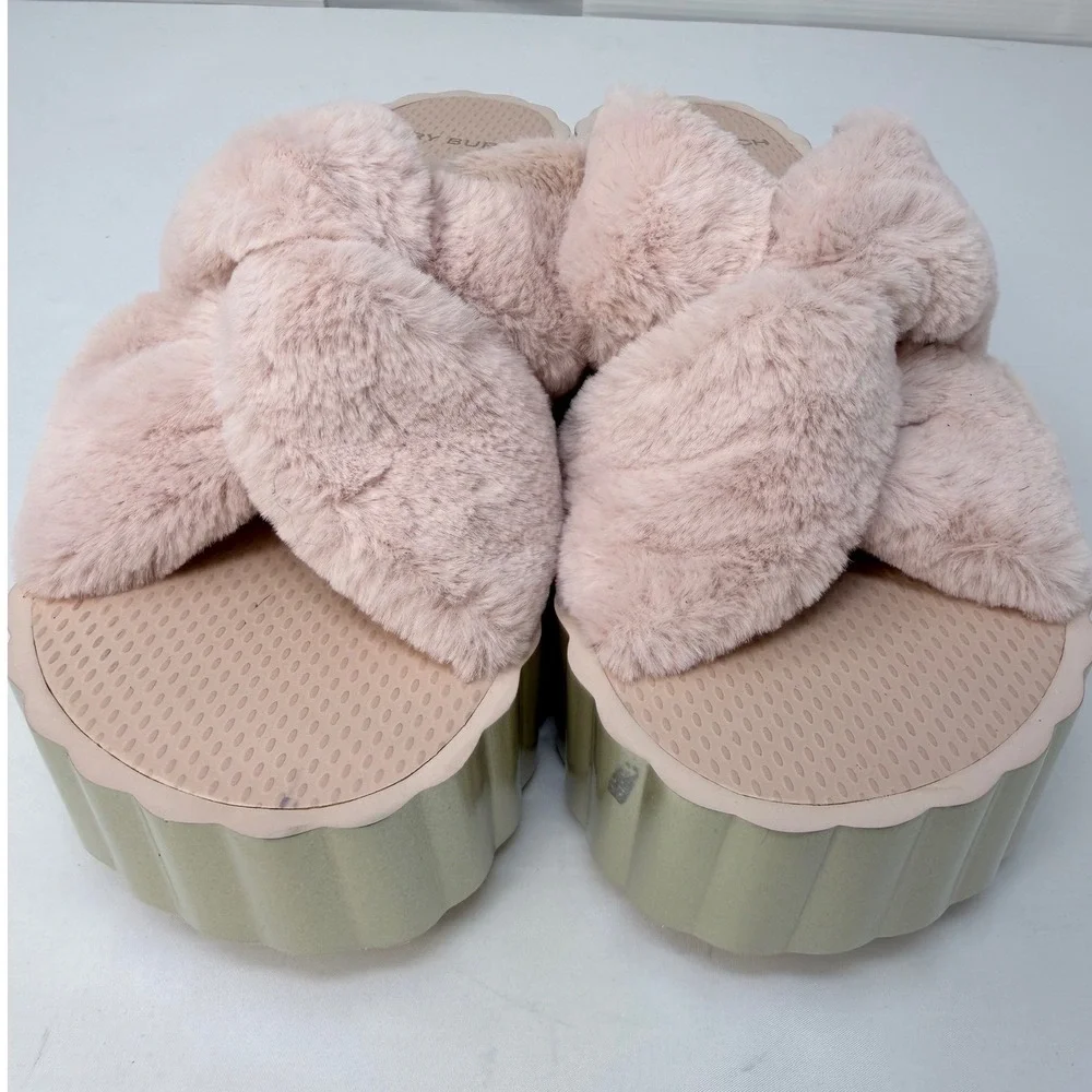 Tory Burch Womens Pink Faux Fur Platform Slides Rose Gold Sole Size 7